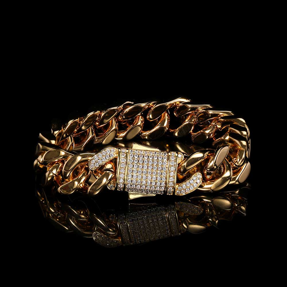 Stainless Steel Cuban Chain Hip Hop Bracelet Diamond Spring Buckle Four Sides Grinding - Glow Goddess