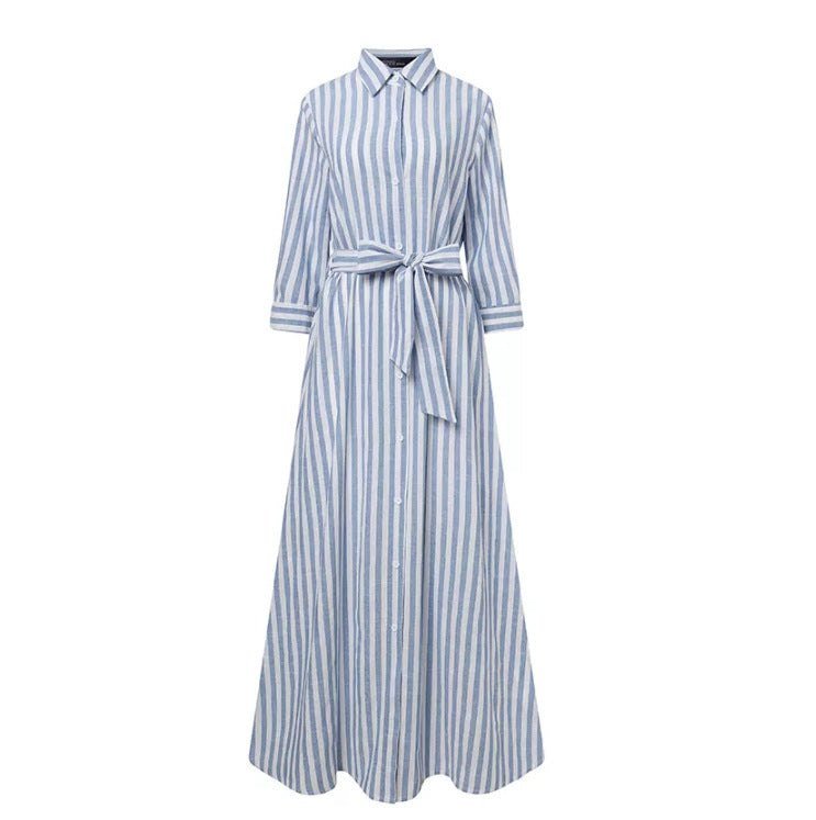 Striped Bohemian Three - quarter Length Sleeves Cardigan Dress - Glow Goddess