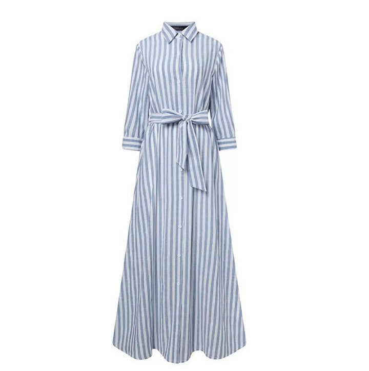 Striped Bohemian Three - quarter Length Sleeves Cardigan Dress - Glow Goddess