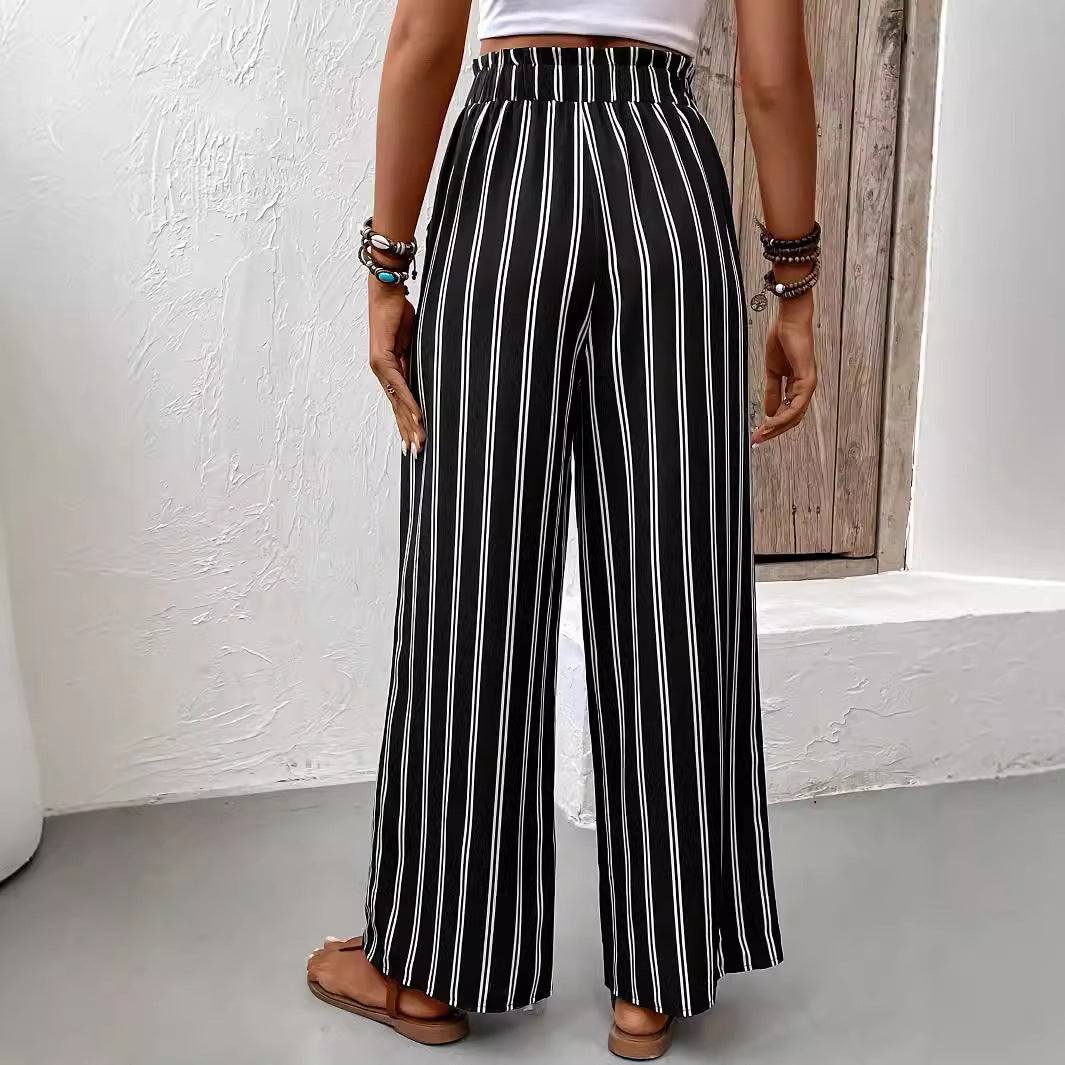 Striped Wide - leg Casual Pants High Waist Straight Loose - Glow Goddess