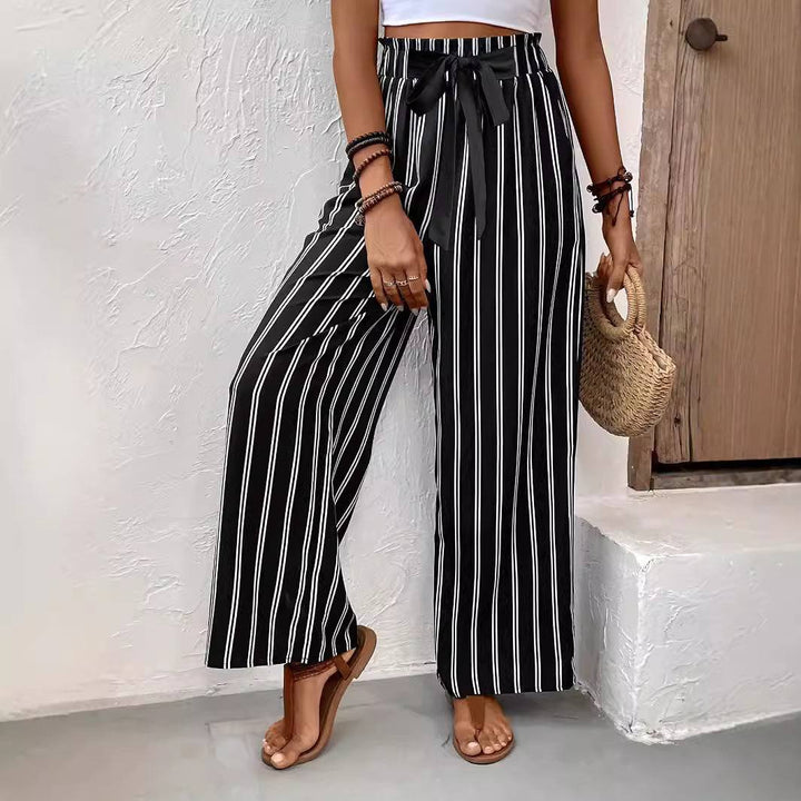Striped Wide - leg Casual Pants High Waist Straight Loose - Glow Goddess