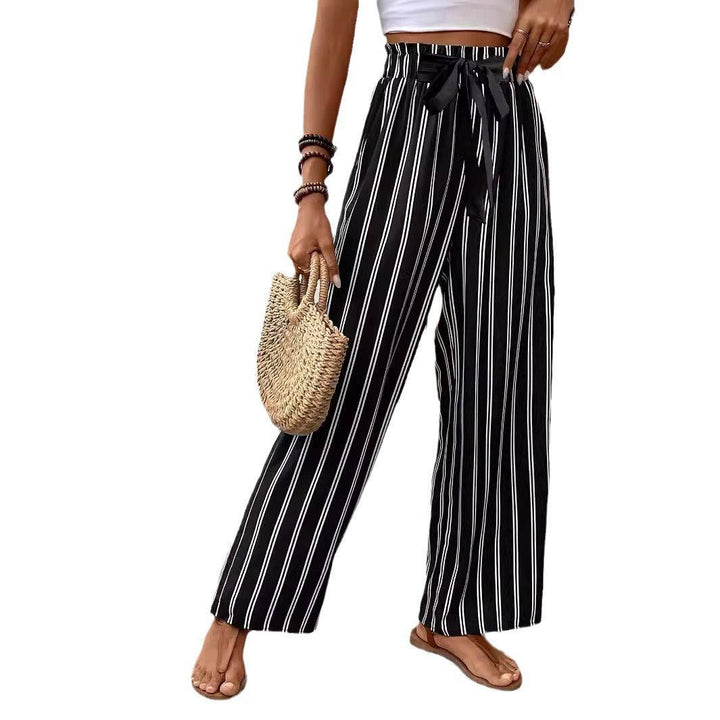 Striped Wide - leg Casual Pants High Waist Straight Loose - Glow Goddess