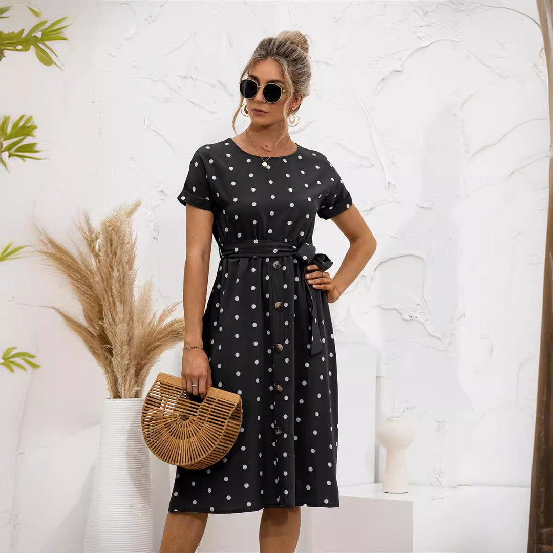 Summer Polka Dot Breasted Dress - Glow Goddess