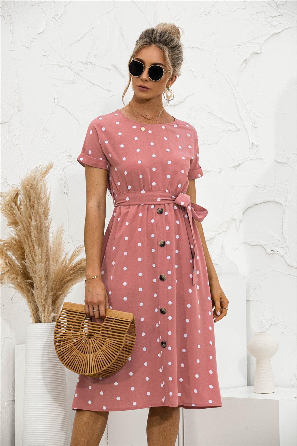 Summer Polka Dot Breasted Dress - Glow Goddess