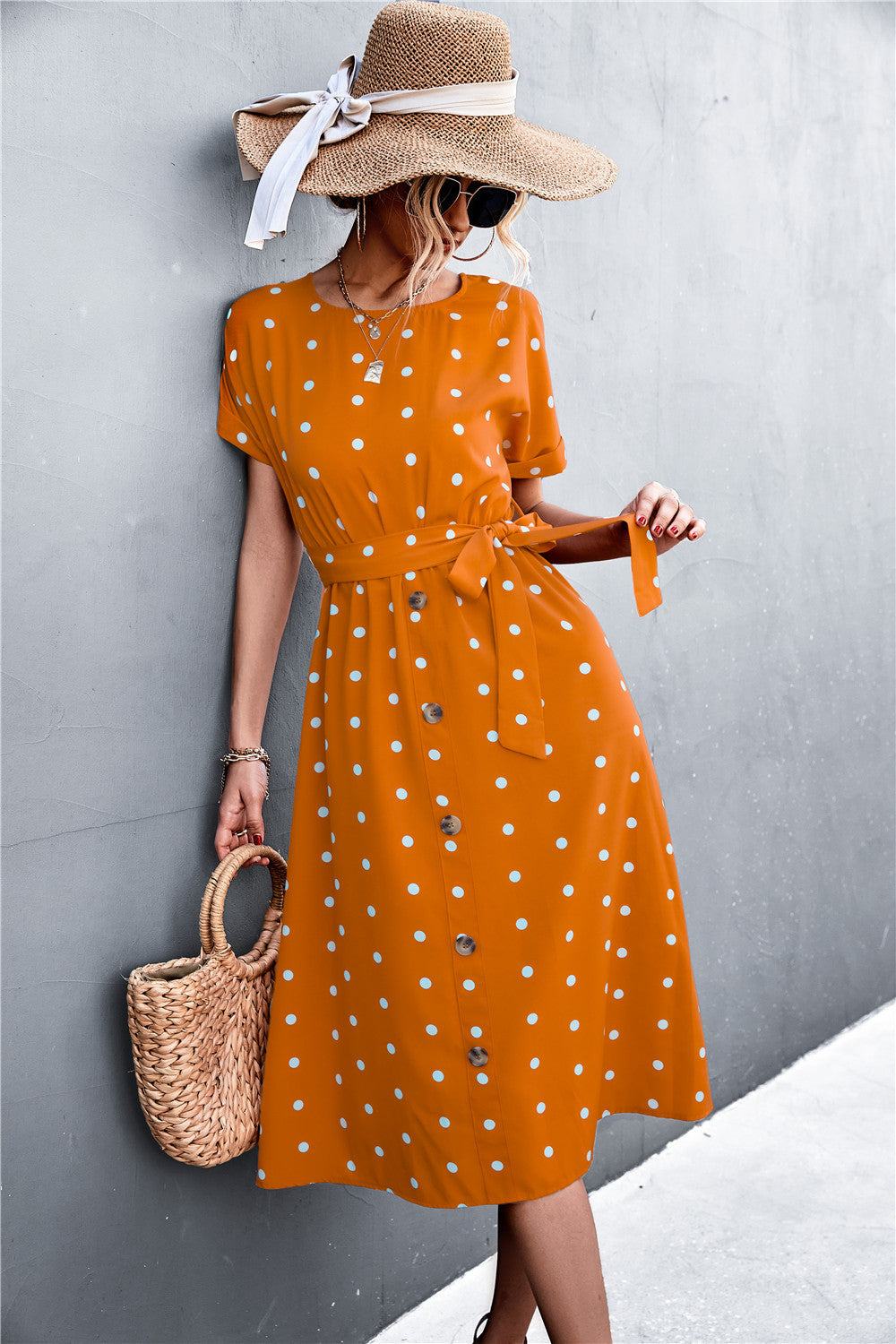 Summer Polka Dot Breasted Dress - Glow Goddess
