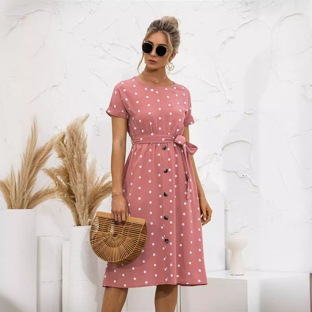 Summer Polka Dot Breasted Dress - Glow Goddess