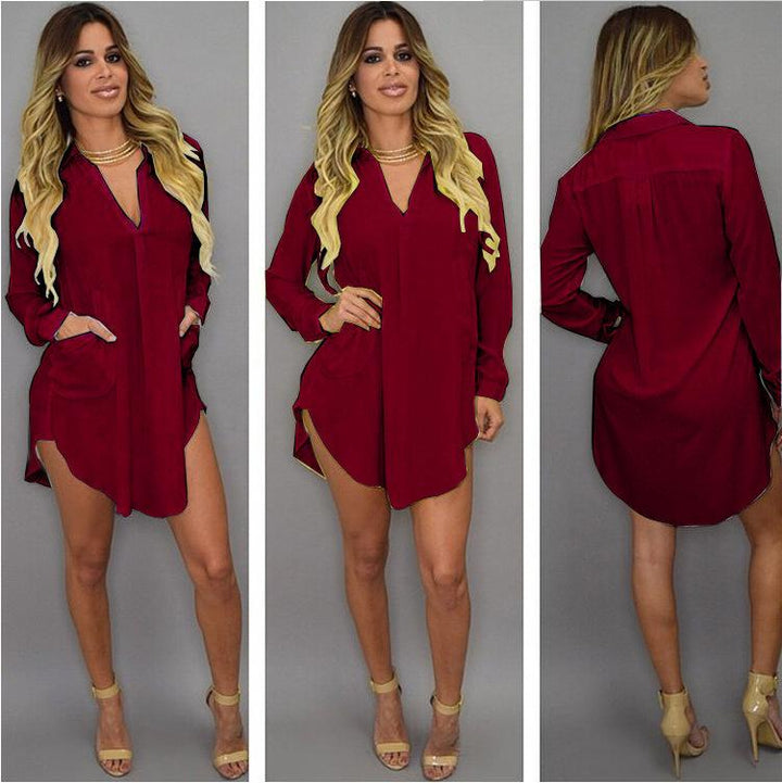 Summer V - Neck Chiffon Mini Dress – Lightweight Beach Shirt Dress - Glow Goddess
