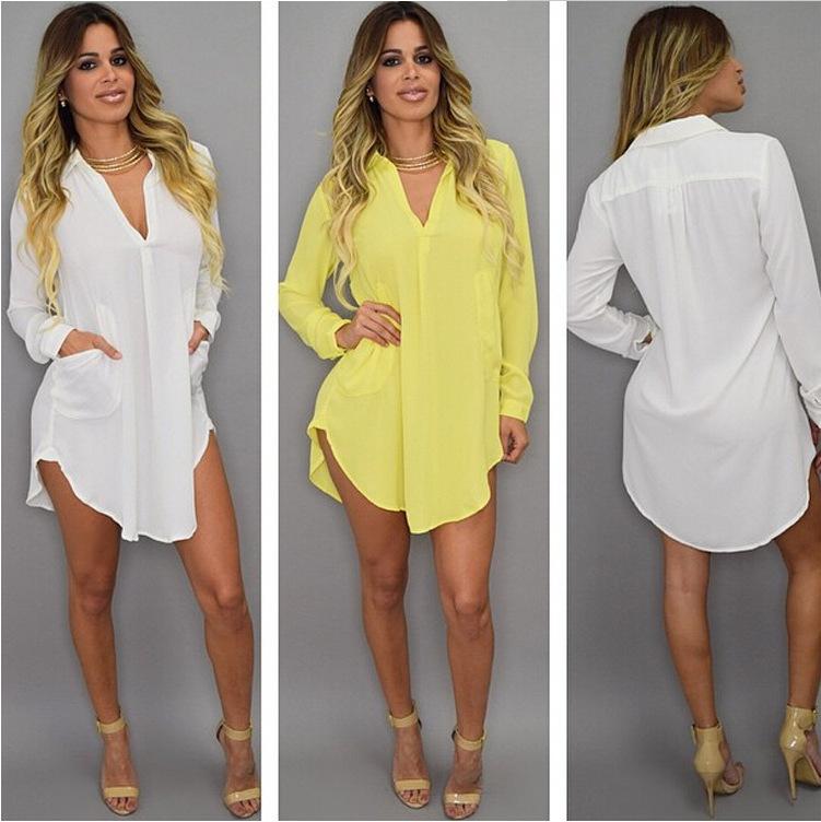 Summer V - Neck Chiffon Mini Dress – Lightweight Beach Shirt Dress - Glow Goddess