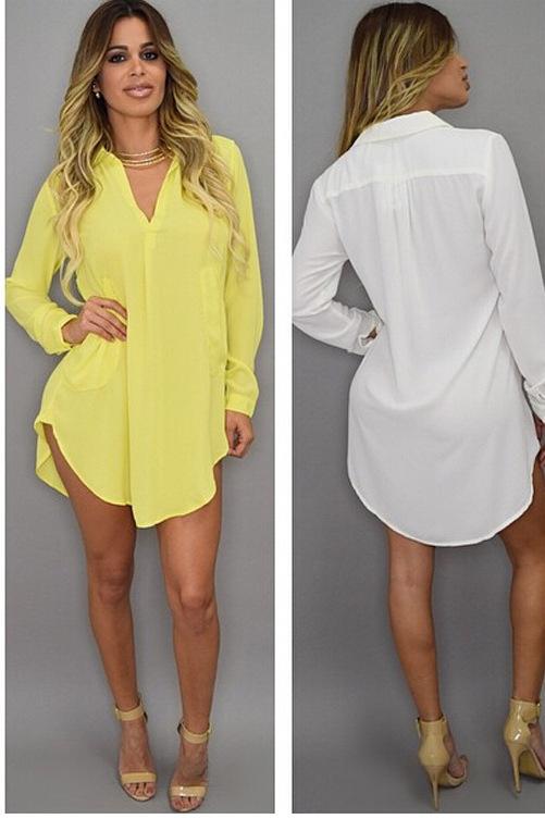 Summer V - Neck Chiffon Mini Dress – Lightweight Beach Shirt Dress - Glow Goddess
