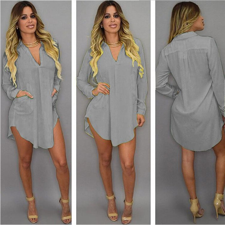 Summer V - Neck Chiffon Mini Dress – Lightweight Beach Shirt Dress - Glow Goddess