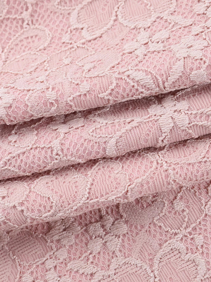 Sweetheart Lace Mini Dress with wide straps, fitted silhouette, delicate lace detailing, tied waist accent, and flattering sweetheart neckline.