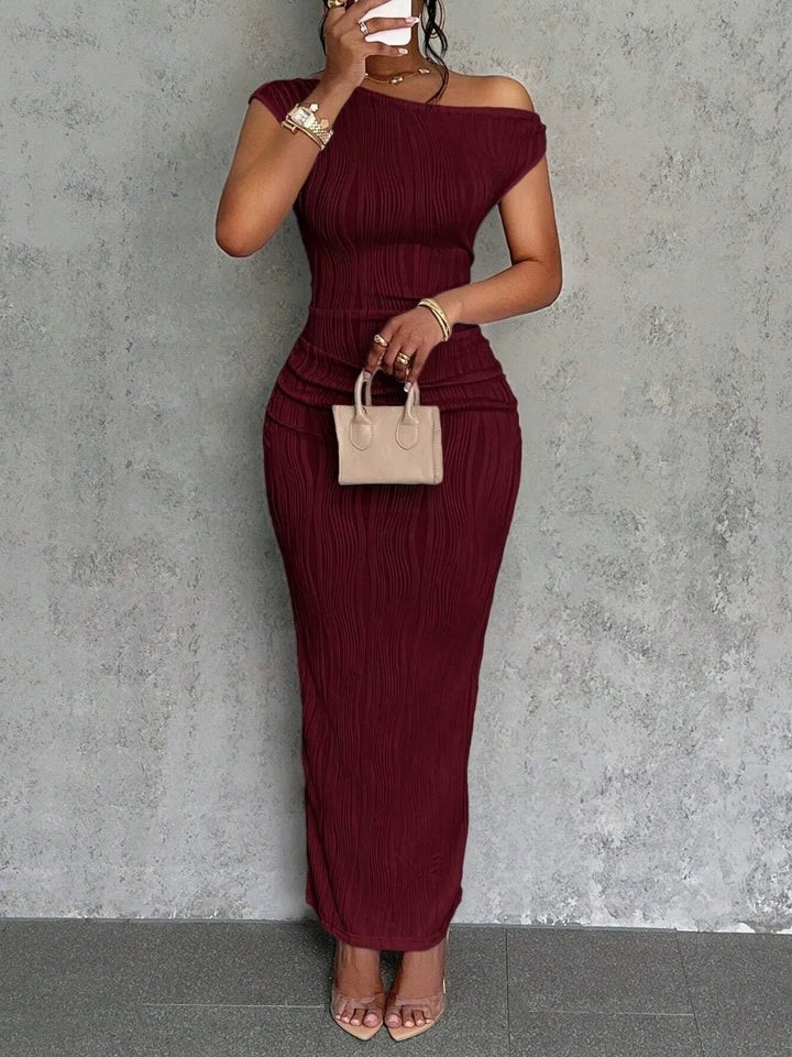 Textured Single Shoulder Maxi Dress - Glow Goddess