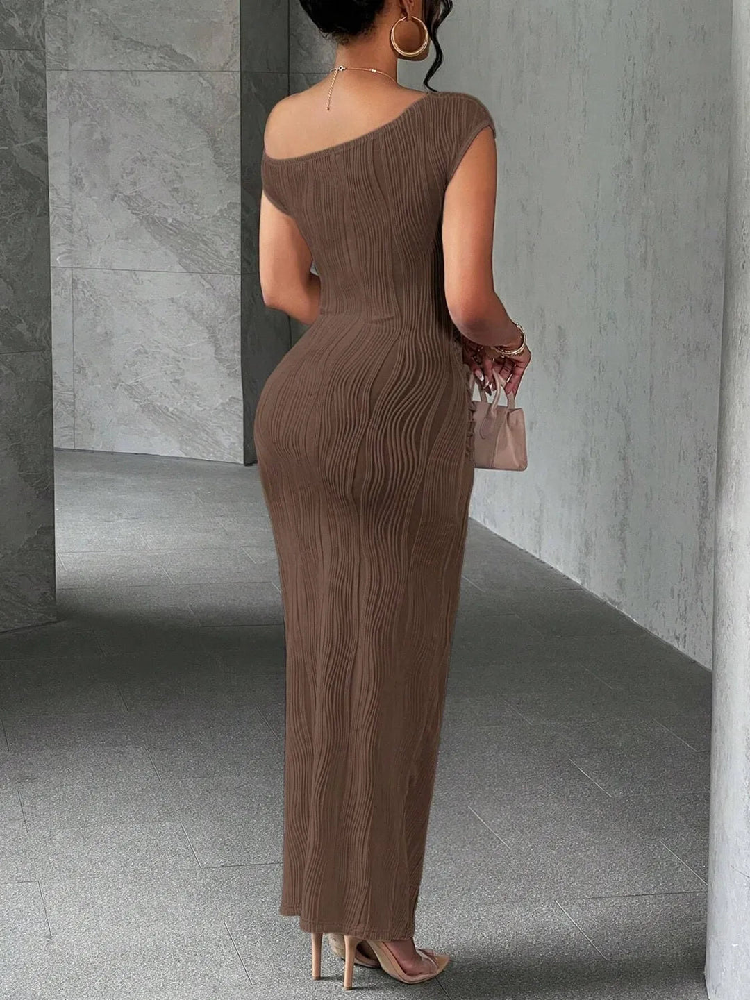 Textured Single Shoulder Maxi Dress - Glow Goddess