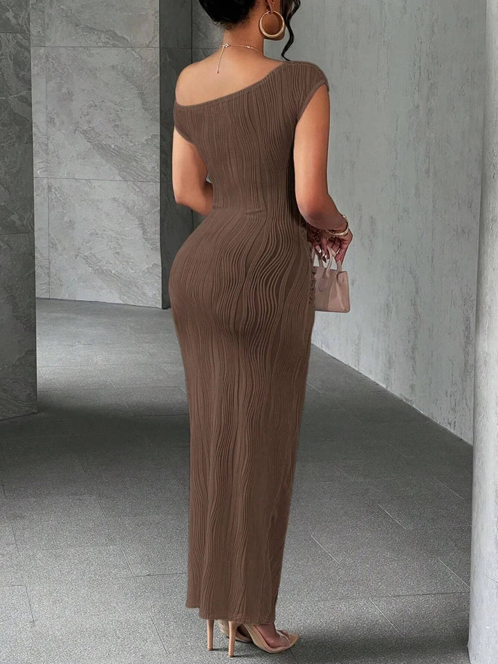 Textured Single Shoulder Maxi Dress - Glow Goddess