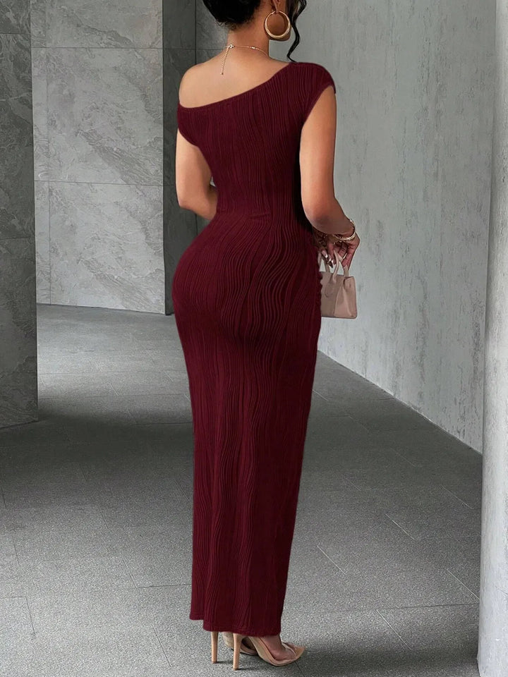 Textured Single Shoulder Maxi Dress - Glow Goddess