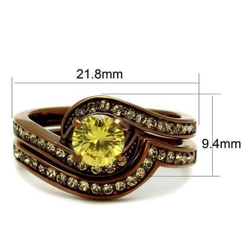 Stainless steel CZ ring for women with IP coffee light finish and AAA-grade topaz cubic zirconia stone