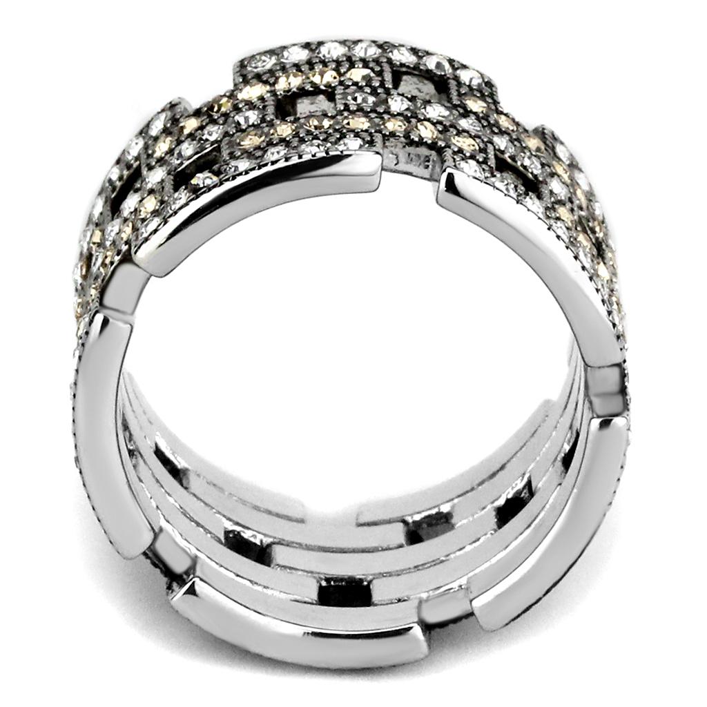 Multicolor crystal ring with high-polished stainless steel band and radiant top-grade crystal