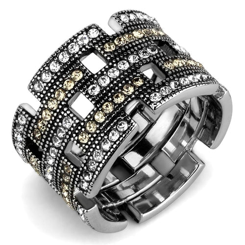 Multicolor crystal ring with high-polished stainless steel band and radiant top-grade crystal