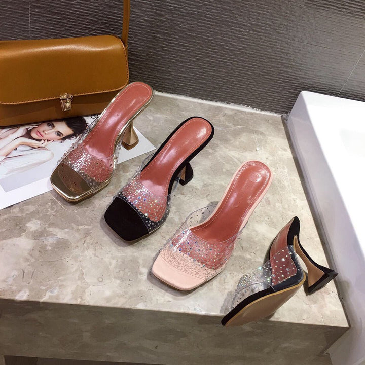 Elegant high heel shoes for women with hollow-out design, suede-look finish, and candy color accents in black, apricot, and gold