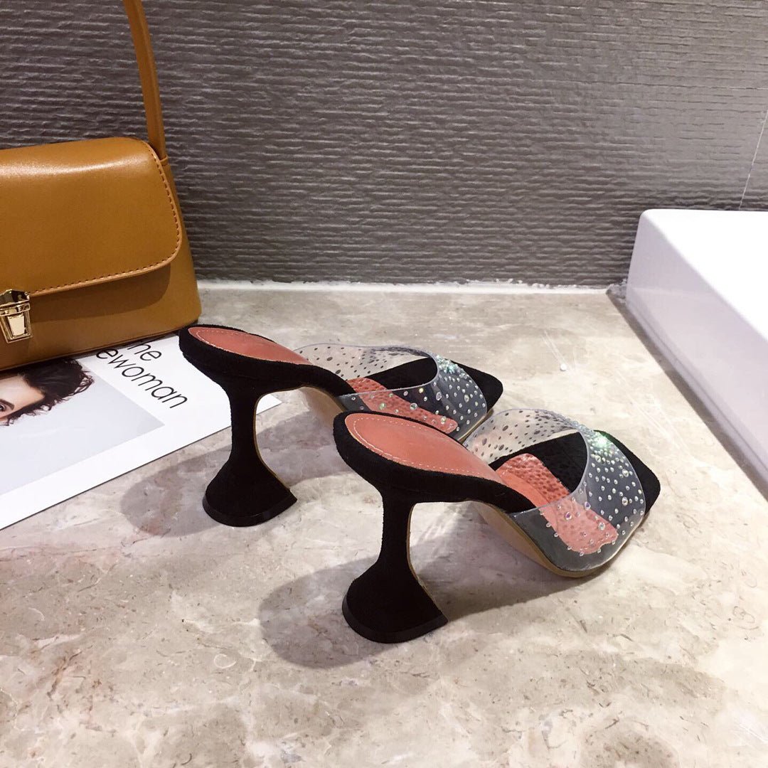 Elegant high heel shoes for women with hollow-out design, suede-look finish, and candy color accents in black, apricot, and gold