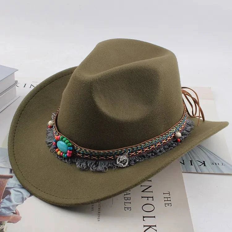 Unisex Spring & Summer Wool Cowboy Jazz Hat – Roll - Up Brim Sunshade Style for Men & Women - Glow Goddess