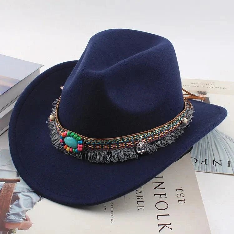 Unisex Spring & Summer Wool Cowboy Jazz Hat – Roll - Up Brim Sunshade Style for Men & Women - Glow Goddess