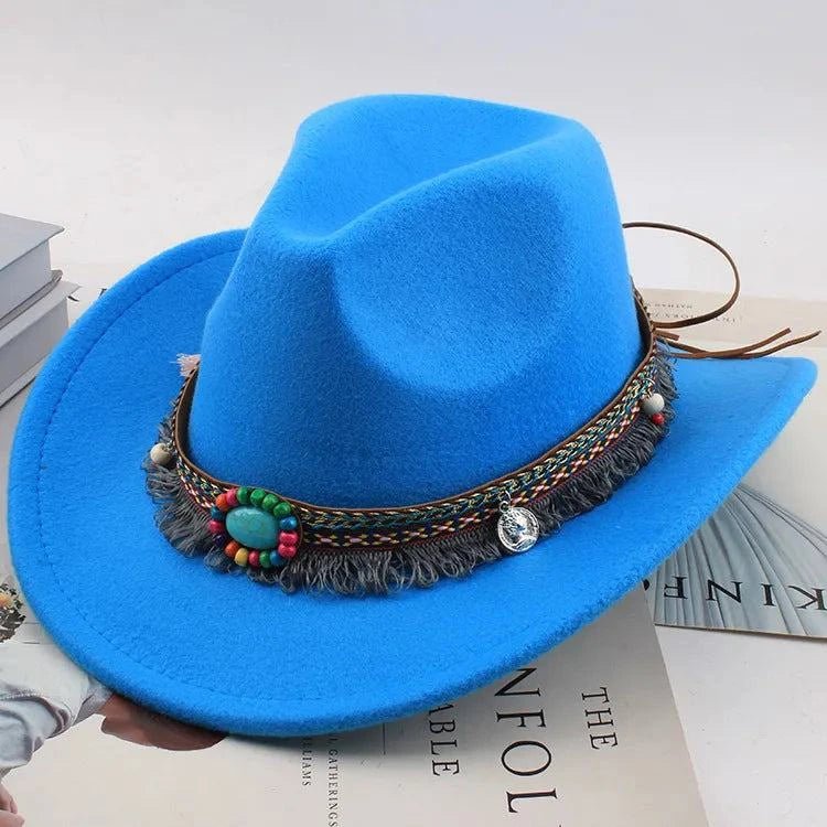 Unisex Spring & Summer Wool Cowboy Jazz Hat – Roll - Up Brim Sunshade Style for Men & Women - Glow Goddess
