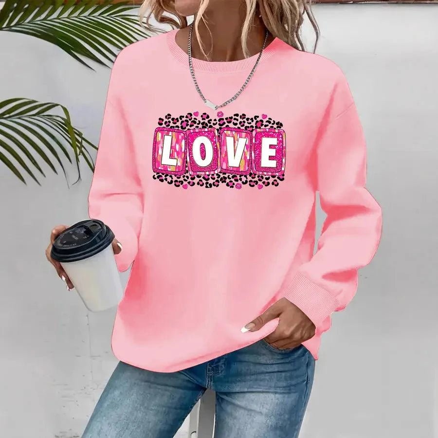 Valentine’s Day sweatshirt for women with printed design, round neck, and long sleeves