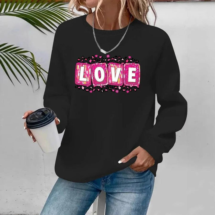Valentine’s Day sweatshirt for women with printed design, round neck, and long sleeves