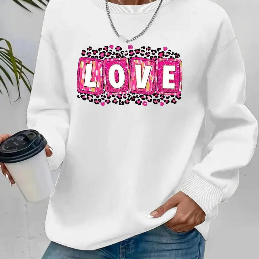 Valentine’s Day sweatshirt for women with printed design, round neck, and long sleeves