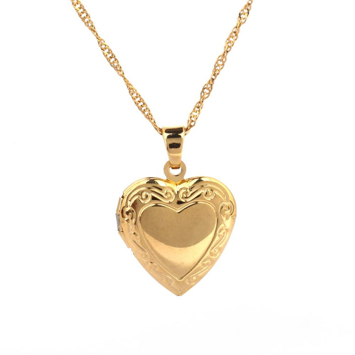 Valentines Gift Heart Locket Pendant Necklace 24K Gold Color Romantic Fancy Heart Jewelry For Women - Glow Goddess