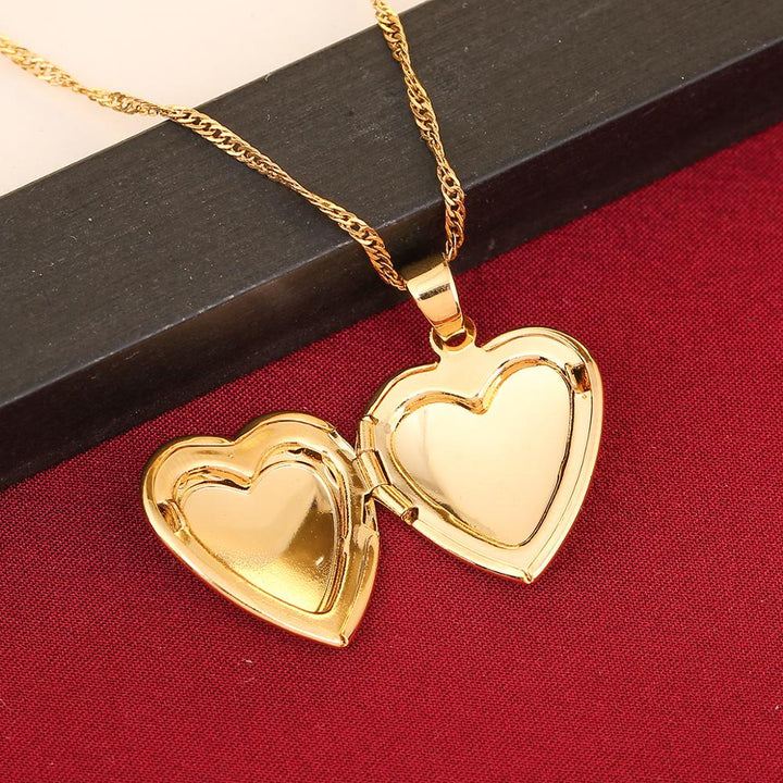 Valentines Gift Heart Locket Pendant Necklace 24K Gold Color Romantic Fancy Heart Jewelry For Women - Glow Goddess
