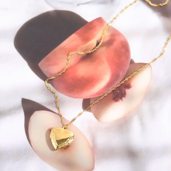 Valentines Gift Heart Locket Pendant Necklace 24K Gold Color Romantic Fancy Heart Jewelry For Women - Glow Goddess