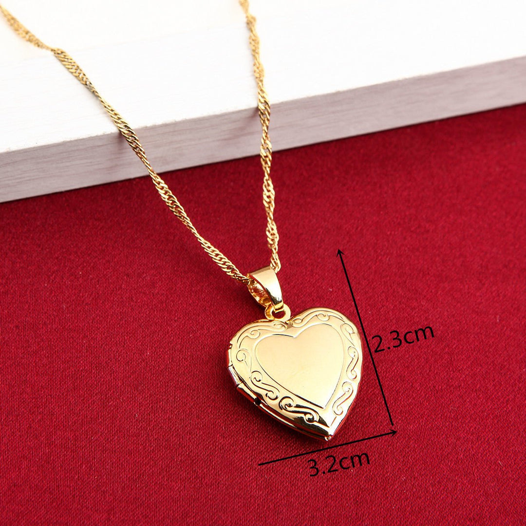 Valentines Gift Heart Locket Pendant Necklace 24K Gold Color Romantic Fancy Heart Jewelry For Women - Glow Goddess