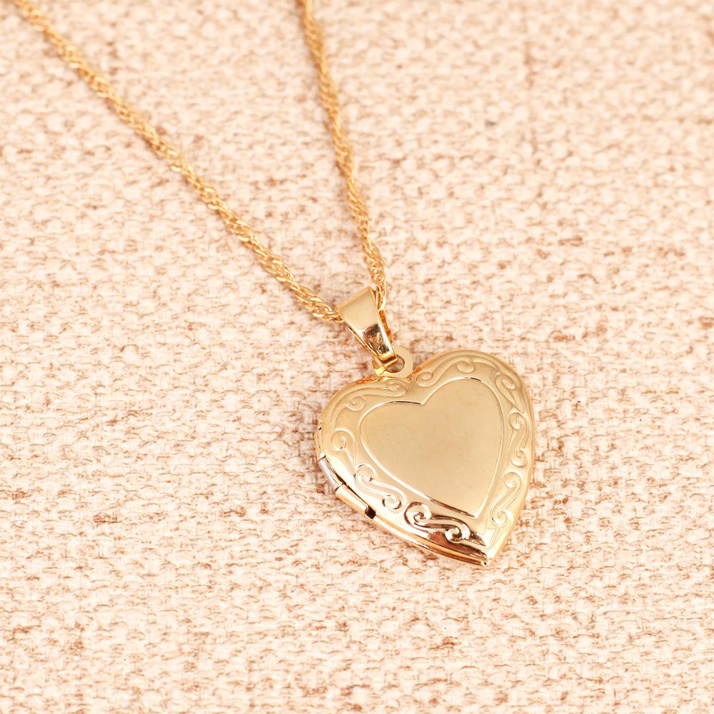 Valentines Gift Heart Locket Pendant Necklace 24K Gold Color Romantic Fancy Heart Jewelry For Women - Glow Goddess