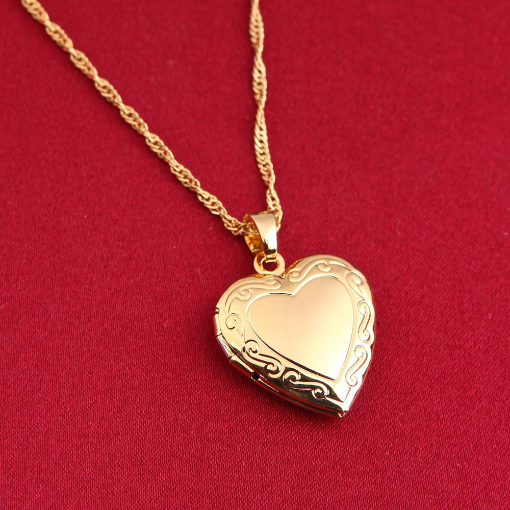 Valentines Gift Heart Locket Pendant Necklace 24K Gold Color Romantic Fancy Heart Jewelry For Women - Glow Goddess