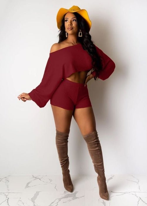 White Two Piece Romper set for women, elegant spring loose outfit with matching top and shorts, red accents.