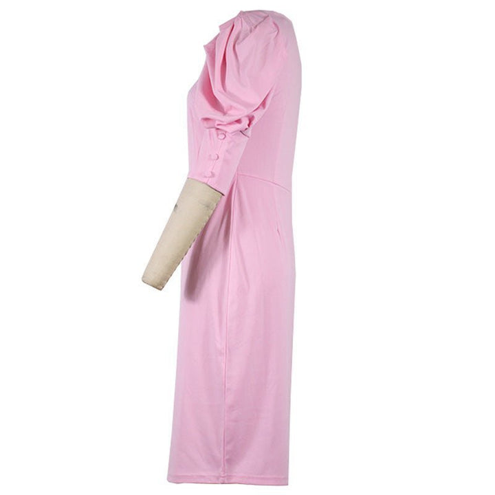 Woman Square - neck Bubble Sleeve Temperament Dress - Glow Goddess