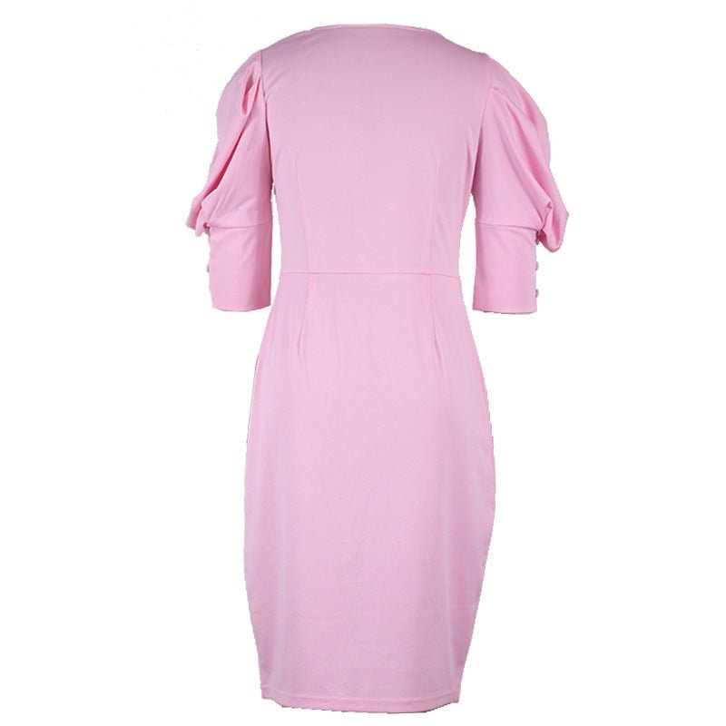 Woman Square - neck Bubble Sleeve Temperament Dress - Glow Goddess