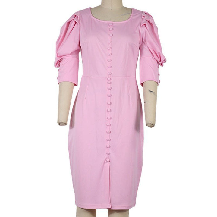 Woman Square - neck Bubble Sleeve Temperament Dress - Glow Goddess