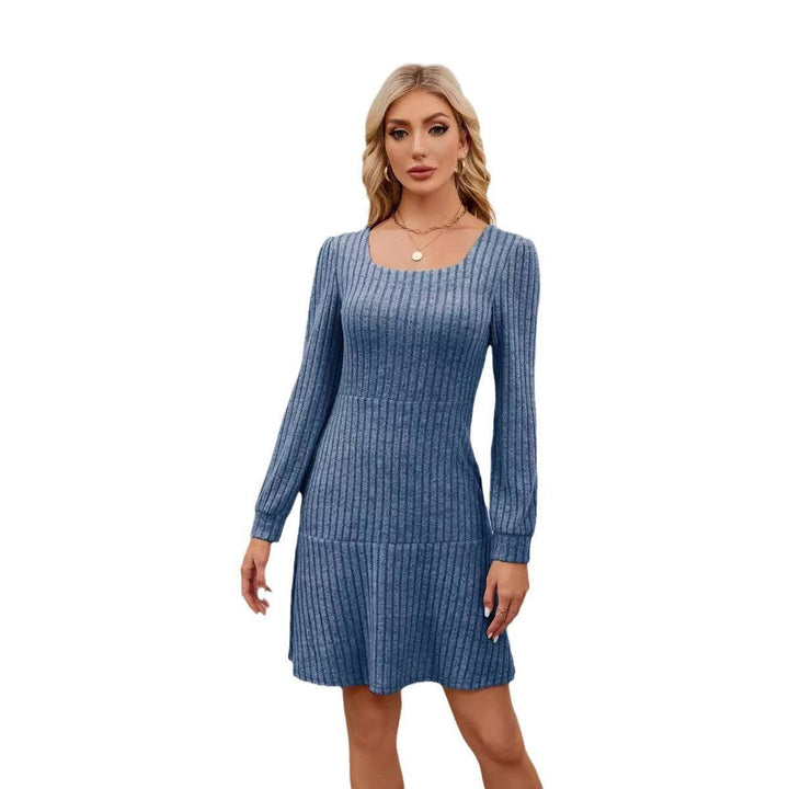 Woman Square - neck Lantern Sleeve Pocket Long Sleeve Dress - Glow Goddess