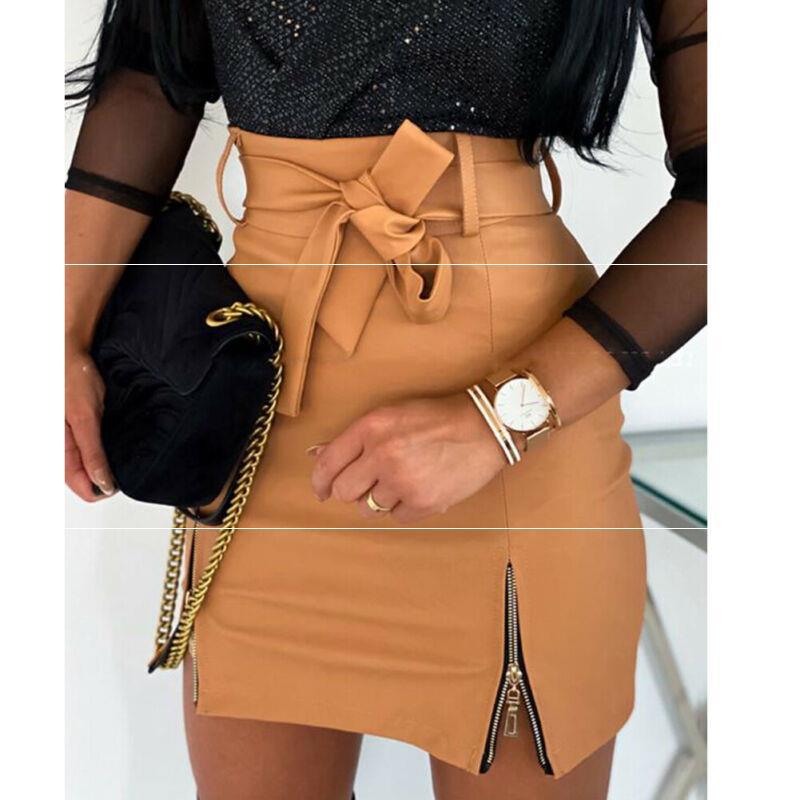 Women Bandage PU Leather Skirt Ladies Short Mini Skirts - Glow Goddess