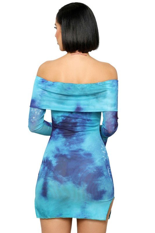 Off shoulder summer dress with long sleeves, front buttons, and bodycon fit