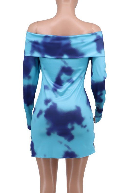 Off shoulder summer dress with long sleeves, front buttons, and bodycon fit