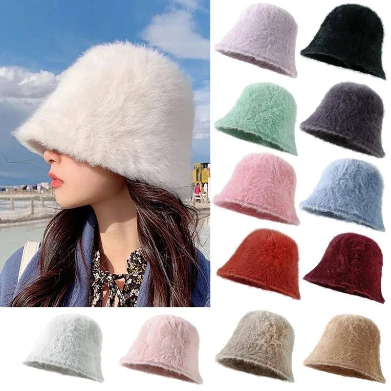 Women's Autumn Winter Rabbit Plush Bucket Hat | Warm & Trendy - Glow Goddess