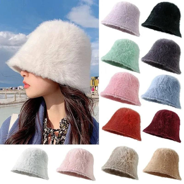Women's Autumn Winter Rabbit Plush Bucket Hat | Warm & Trendy - Glow Goddess