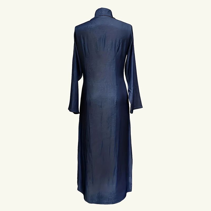 Women's Casual Denim Maxi Dress – Long Sleeve Button - Down Jean Dress with Pockets - Glow Goddess