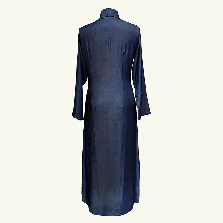 Women's Casual Denim Maxi Dress – Long Sleeve Button - Down Jean Dress with Pockets - Glow Goddess
