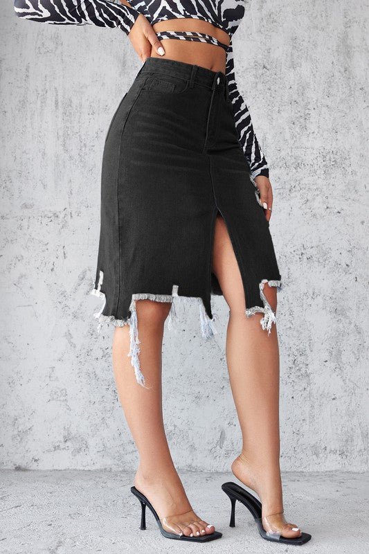 Women’s Denim Mini Skirt with Front Vent & Five - Pocket Style - Glow Goddess