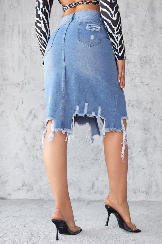 Women’s Denim Mini Skirt with Front Vent & Five - Pocket Style - Glow Goddess
